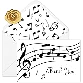Whaline 24 Pcs Musical Notes Thank You Cards Greeting Cards Music Theme Note Card with Envelope Sticker for Baby Shower Birthday Party Invitation Supplies, 4 x 6 Inch