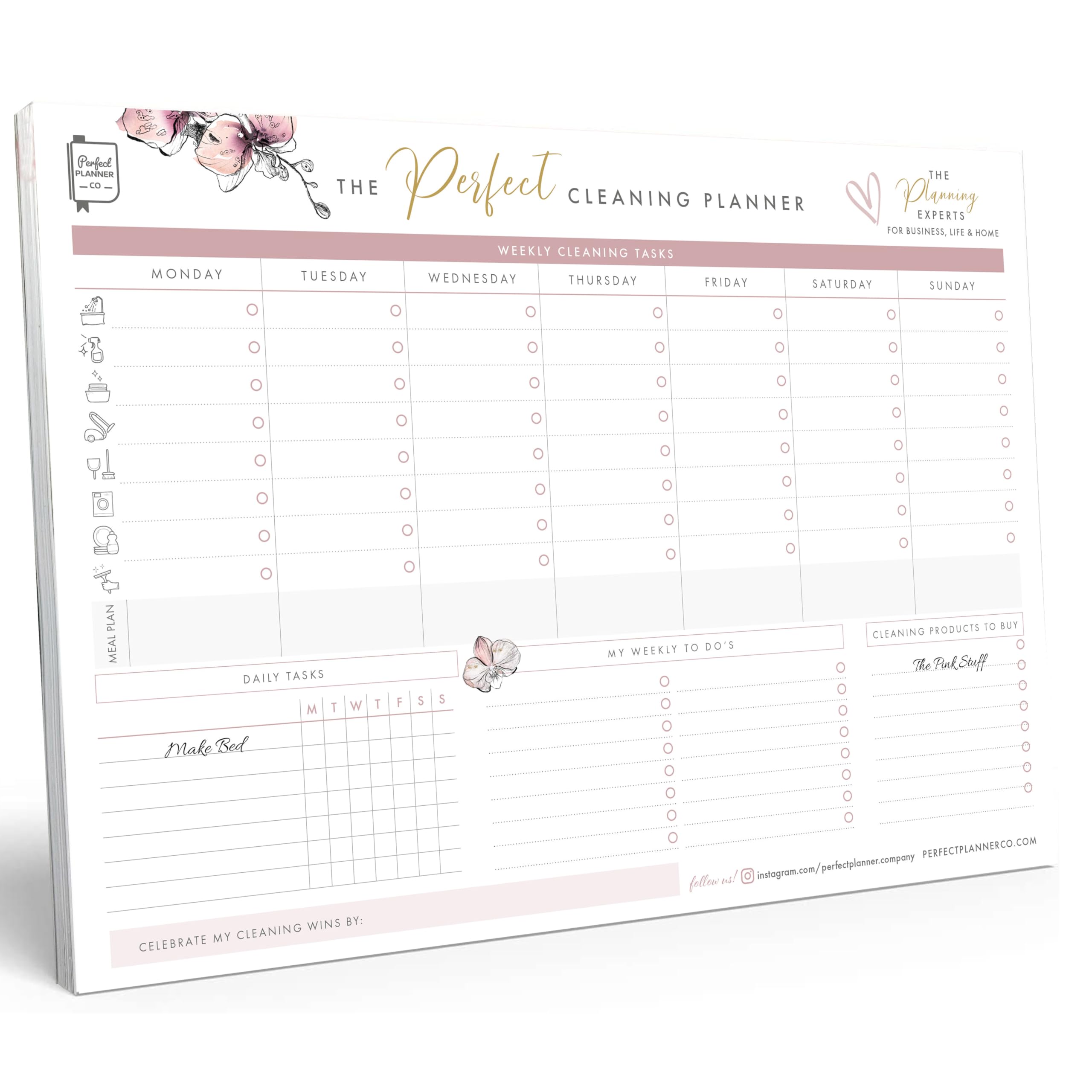 Perfect Planner Company - A4 Cleaning Planner Desk Pad - Tear Away Design - Weekly and Daily Tasks - With To Do List and Cleaning Products Shopping List - 90gsm FSC paper - 50 Pages