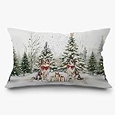 Exqcom Australian Shepherd Christmas Pillow Covers 12x20, Christmas Dog Decor, Rustic Xmas Tree Red Bow Aussie Dog Lumbar Pillow Covers for Home Bedroom Living Room Sofa Couch