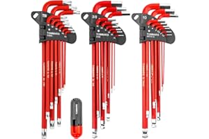 TOMMARS Hex Key Set Magnetic Ball End S2 Steel with T-Handle Hex Key Allen Wrench Set SAE(1/16"-3/8") Metric(1.5mm-10mm) TORX