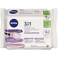NIVEA 3-in-1 Biodegradable Face Cleansing & Makeup Removing Wipes for Sensitive Skin, 40 Wipes