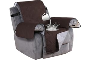 Turquoize 100% Water Proof Recliner Chair Covers Pet Furniture Cover for Leather Recliner Protector Slip Covers for Pets Cats Sitting Area Up to 30" Couch Covers Non Slip (Oversized Recliner: Brown)