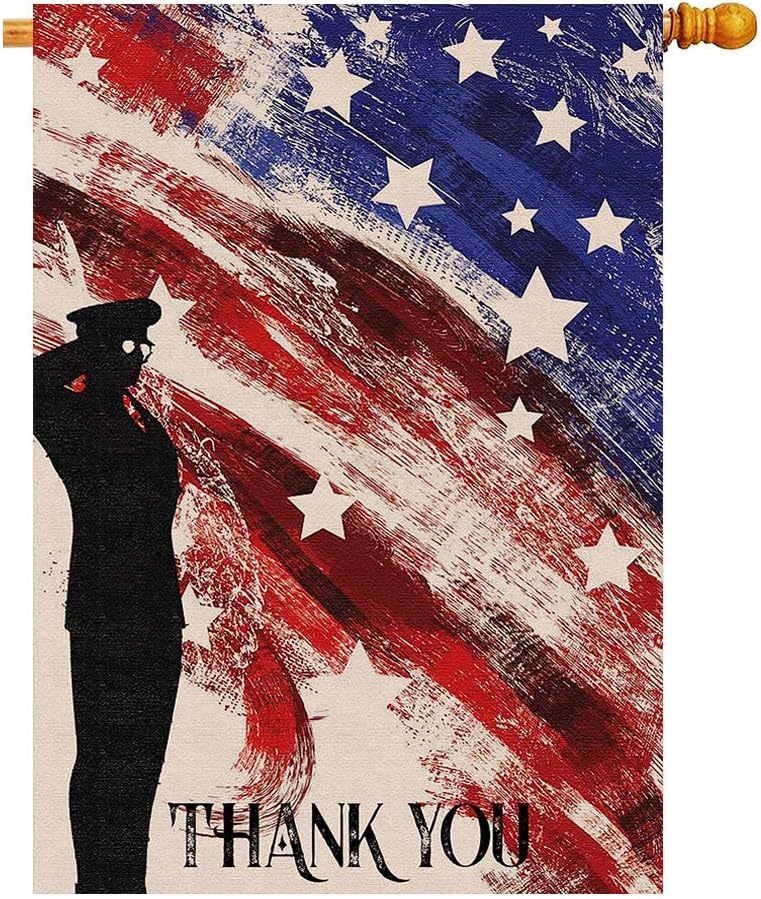 HMHN Thank You July 4th Patriotic Burlap Garden Flags Double Sided Vertical Yard Lawn Outdoor Decorative for Memorial Day, Veteran's Day 28 X 40 Inch