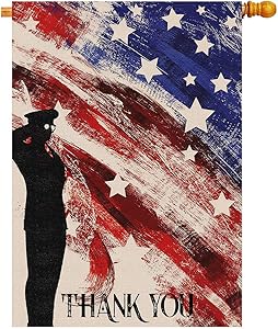 HMHN Thank You July 4th Patriotic Burlap Garden Flags Double Sided Vertical Yard Lawn Outdoor Decorative for Memorial Day, Veteran's Day 28 X 40 Inch