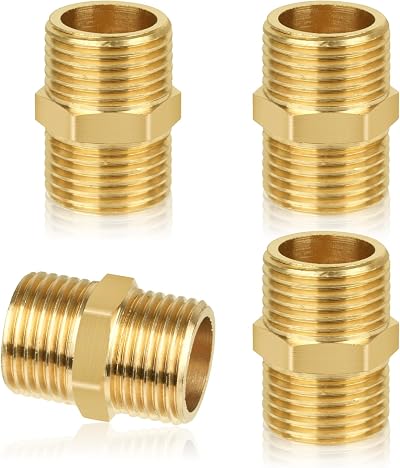 Svalor 4 Pcs 1/2in Brass Hex Nipple Connector G1/2 Male Pipe Fitting