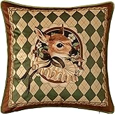 Livebee Spring Deer Checkered Pillow Cover Decorations, Velvet Euro Sham Covers Decorative Throw Pillow Covers 18x18 for Couch Sofa Bed Living Room, Deer Green