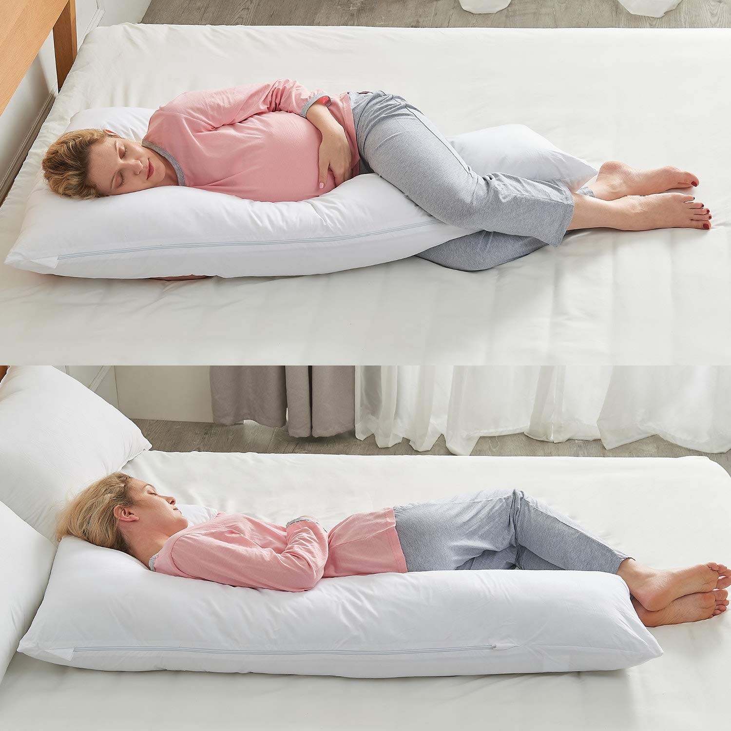 Cheer Collection Hypoallergenic Premium Total Body L Shaped Long Pillow with Zippered Cover for Side Sleepers, Pregnancy Support - White : Baby
