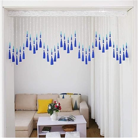 Amazon ビーズカーテン ドアカーテン 部屋の仕切りのための35のストランドビーズのドアカーテン部屋の仕切りクリスタルタッセルデザインホーム リビングルーム タッセル付きのカーテン Color Blue Size Width 100cm カーテン オンライン通販