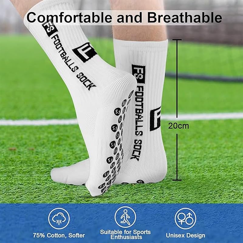 Fussball Socken Herren 2 Paar Grip Socken Fussball für Männer 39-46 Fußballsocken Rutschfeste Sportsocken für Basketball Laufen Radfahren Tennis, Weiß — Foto 7 von 8