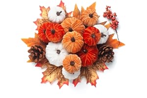GHGMAO 21 PCS Fall Artificial Velvet Pumpkins Set, Fake Fabric Pumpkin Faux Foam Pumpkins, Orange Khaki White Pumpkin Decorations for Fall Harvest Thanksgiving Farmhouse Table Centerpiece