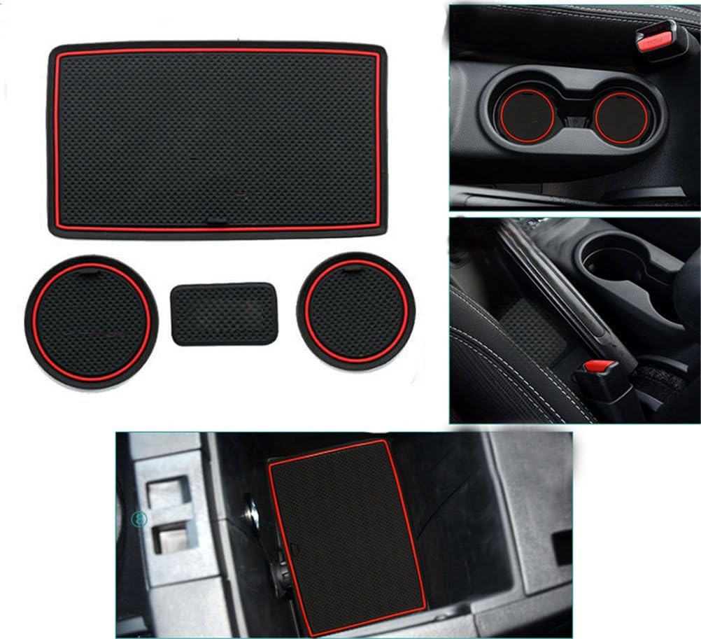 EDJIAN Jeep 4 PCS Dustproof Non-Slip Gate Slot Mat Storage Mat Door Mat Wateproof Cup Pad for Jeep Wrangler (Red)