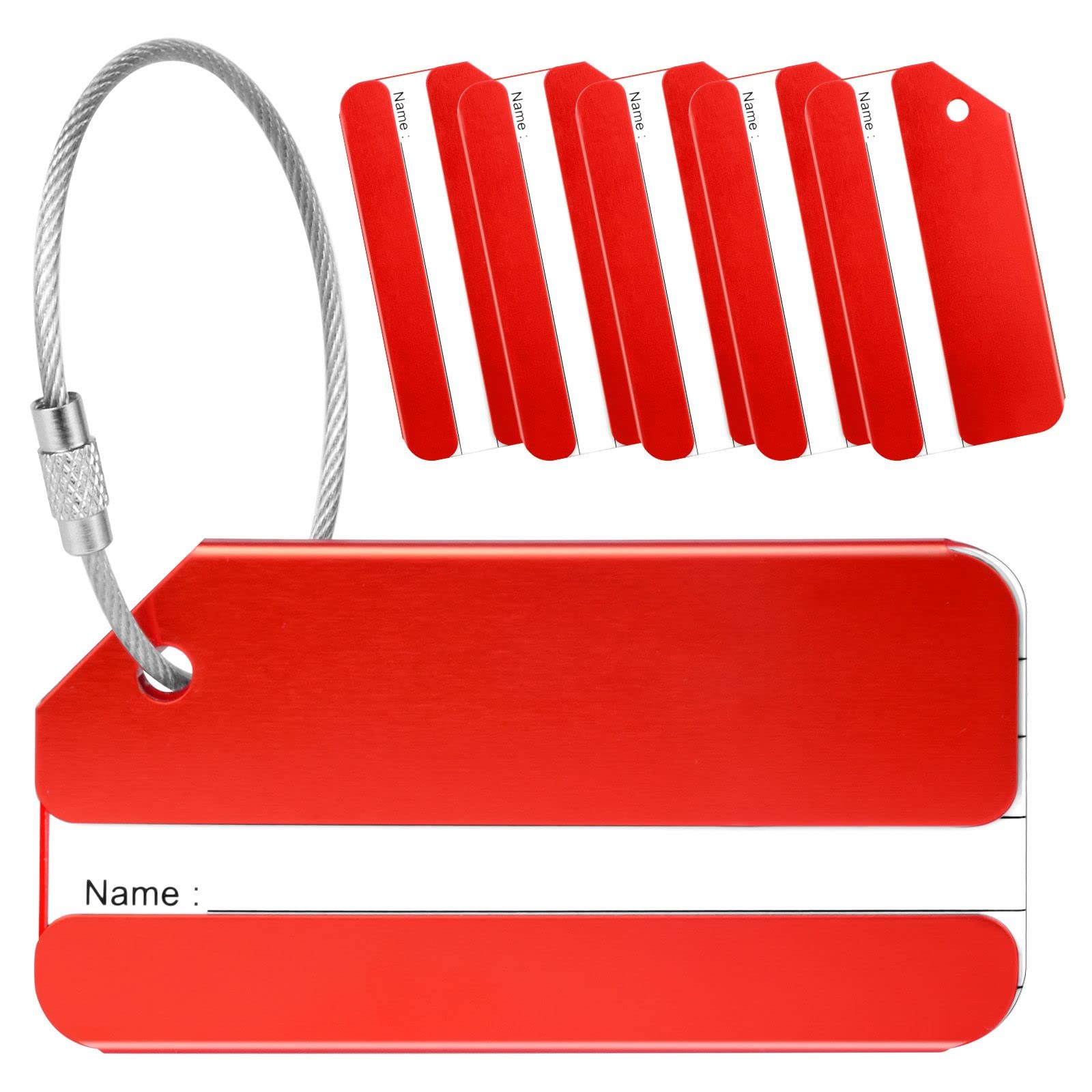 Yizhet Luggage Tags 6 Pcs Luggage Labels for Suitcases, Aluminium Alloy Suitcase Tags for Travel with Steel Loop, 6 Colors Travel Tags for Luggage Baggage Identity ID Labels (Red)