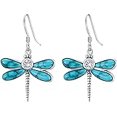 Genuine Turquoise Butterfly Earrings, Sterling Silver Vintage Native American Western Boho Earrings Gemstone Jewelry