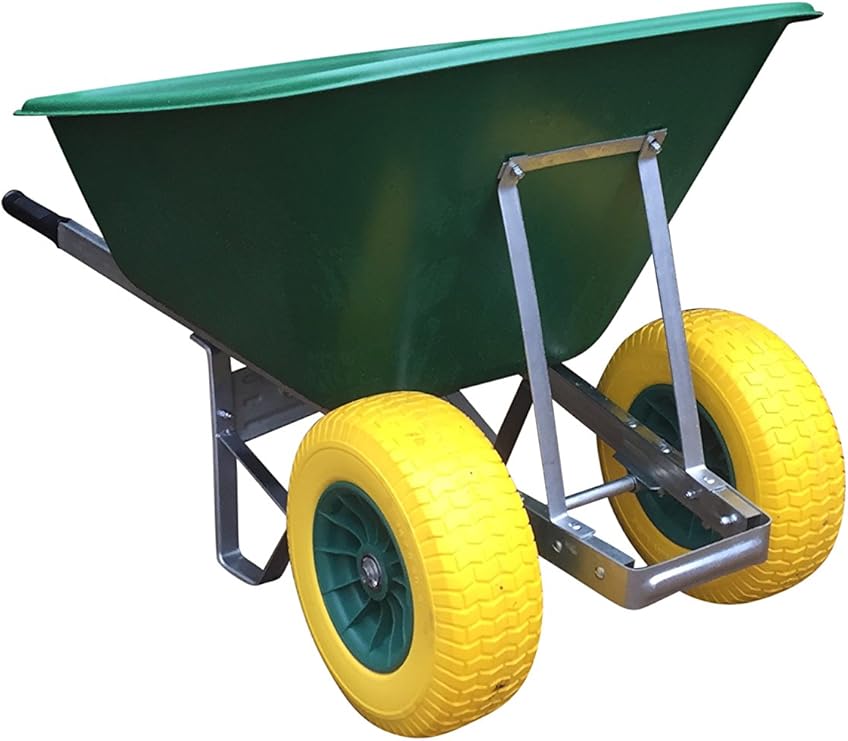 Wheelbarrows Direct Ltd 200l Twin Wheel Green with 150mm Wide Wheels