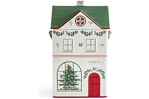Spode Christmas Village Canister with 3 Compartments - Festive Dolomite Holiday Storage Container for Food, Cookies, Treats, 