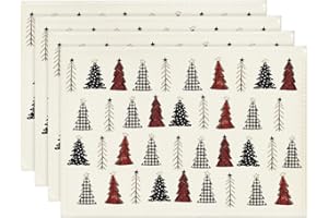Artoid Mode White Xmas Tree Christmas Placemats Set of 4, 12x18 Inch Winter Table Mats for Party Kitchen Dining Decoration