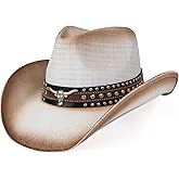 WQWOVRVO Cowboy Hat,Cowgirl Hat,Western Cowboy Hats for Women/Mens/Straw Wide with Shapeable Brim Cowboy Hat for Womens