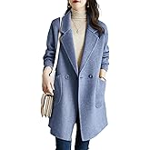 chouyatou Women's Notch Lapel Herringbone Wool Coat Formal Office Work Double Breasted Winter Pea Coat