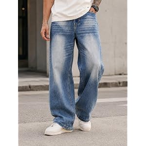 Men's Baggy Jeans Y2K Vintage Wide Leg Denim Pants Hip Hop Skater Jeans Loose Fit Trousers Streetwear