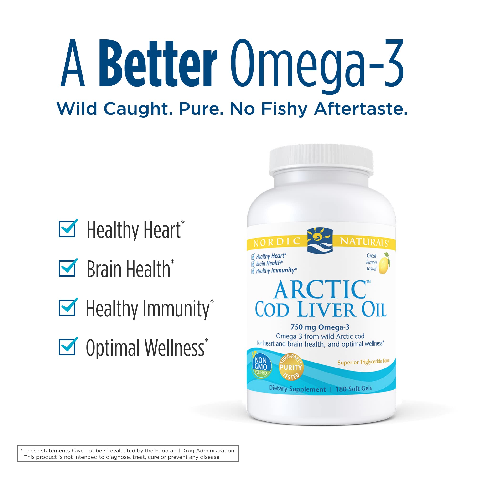 Nordic Naturals Pro - Arctic Cod Liver Oil CLO, Supports Heart and Brain Health - Lemon-Flavored 180 Soft Gels