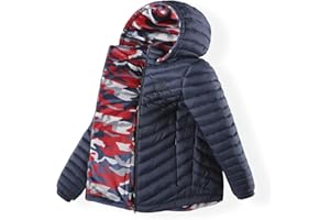 QLZ Boys Down Coat,Puffer Jacket,4-15 Years,Double-sided Wear,Camouflage