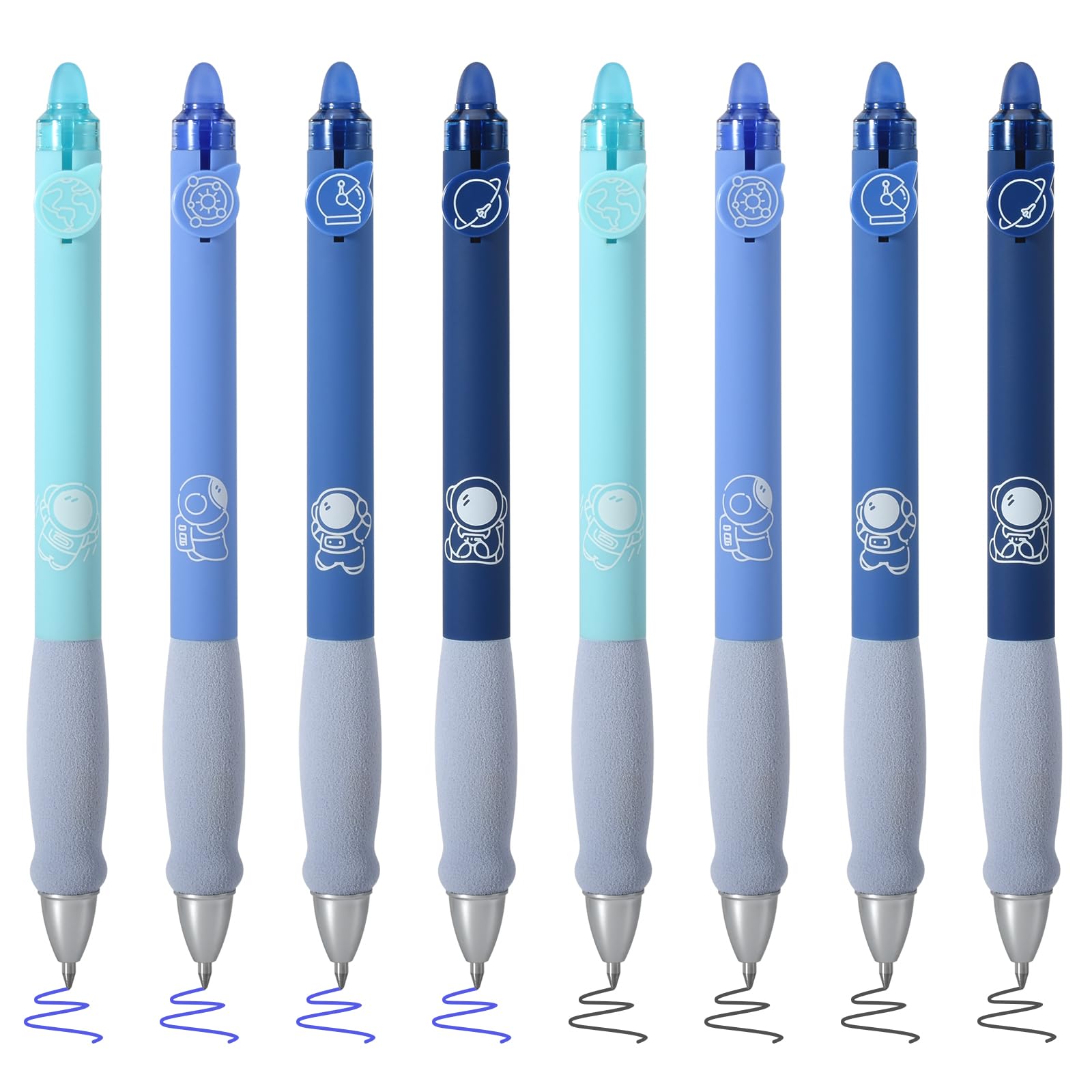 BAYTORY 8Pcs Cute Retractable Erasable Gel Pens, Blue and Black Ink Pen with Eraser Clear, Smooth Writing Comfortable to Use for Note Taking Marking Planner Crossword Puzzles (Blue)