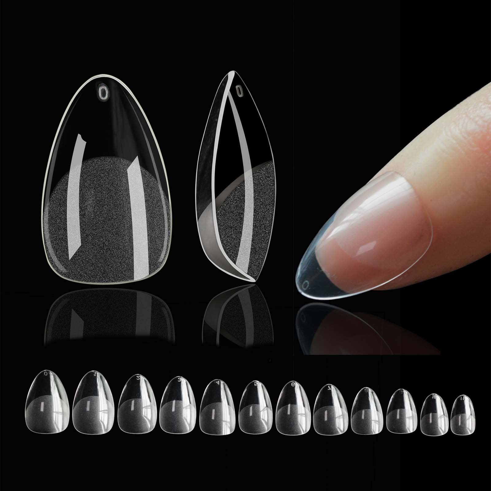 Short Almond Nail Tips - 552pcs Clear Half Matte Soft Gel Full Cover XS Short Almond Nail Art for Extensions Kit, Pre-Buff False Acrylic Soft Gel Tips 12 Sizes — image 1