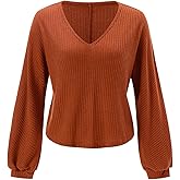 winkbay Women's Lantern Long Sleeve T Shirts Fall Basic V Neck Knit Dressy Casual Tops