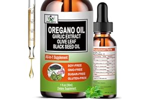 Vita letuo Organic Oil of Oregano with Black Seed Oil, Oregano Oil Liquid Drops w/Garlic Olive Leaf Elderberry for Immune,Digestive Support & Antioxidant,Seasonal Support Supplement for Women Men