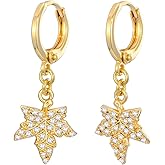 Soumimi Maple Leaf Dangle Earrings With 5A Cubic Zirconia, 14K Gold-plated Dangle Drop Earrings, Hypoallergenic Earring Gift for Women