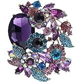 EVER FAITH Rhinestone Crystal Party Flower Leaf Vine Brooch
