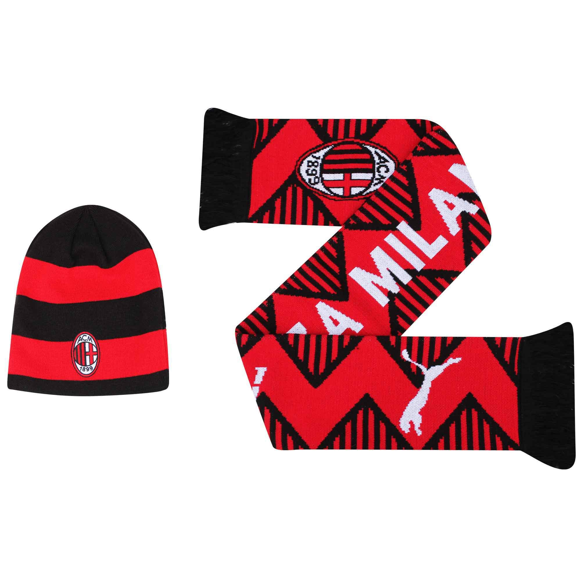 AC Milan Official (Serie A) Winter Warmers Football Beanie Hat & Fans Scarf Set in Gift Box (100% Acrylic)