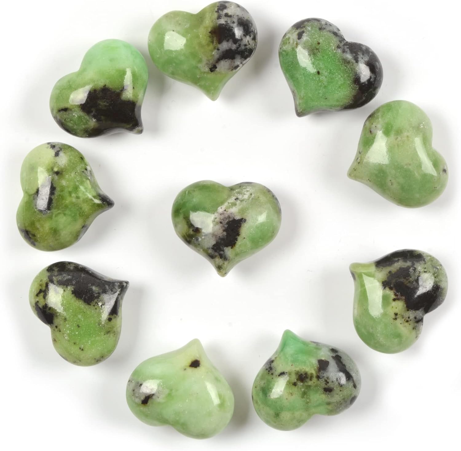 Indoor Fountains & Accessories - Justinstones Natural Australian Chrysoprase Gemstone Healing Crystal 1 inch Mini Puffy Heart Pocket Stone Iron Gift Box (Pack of 10)