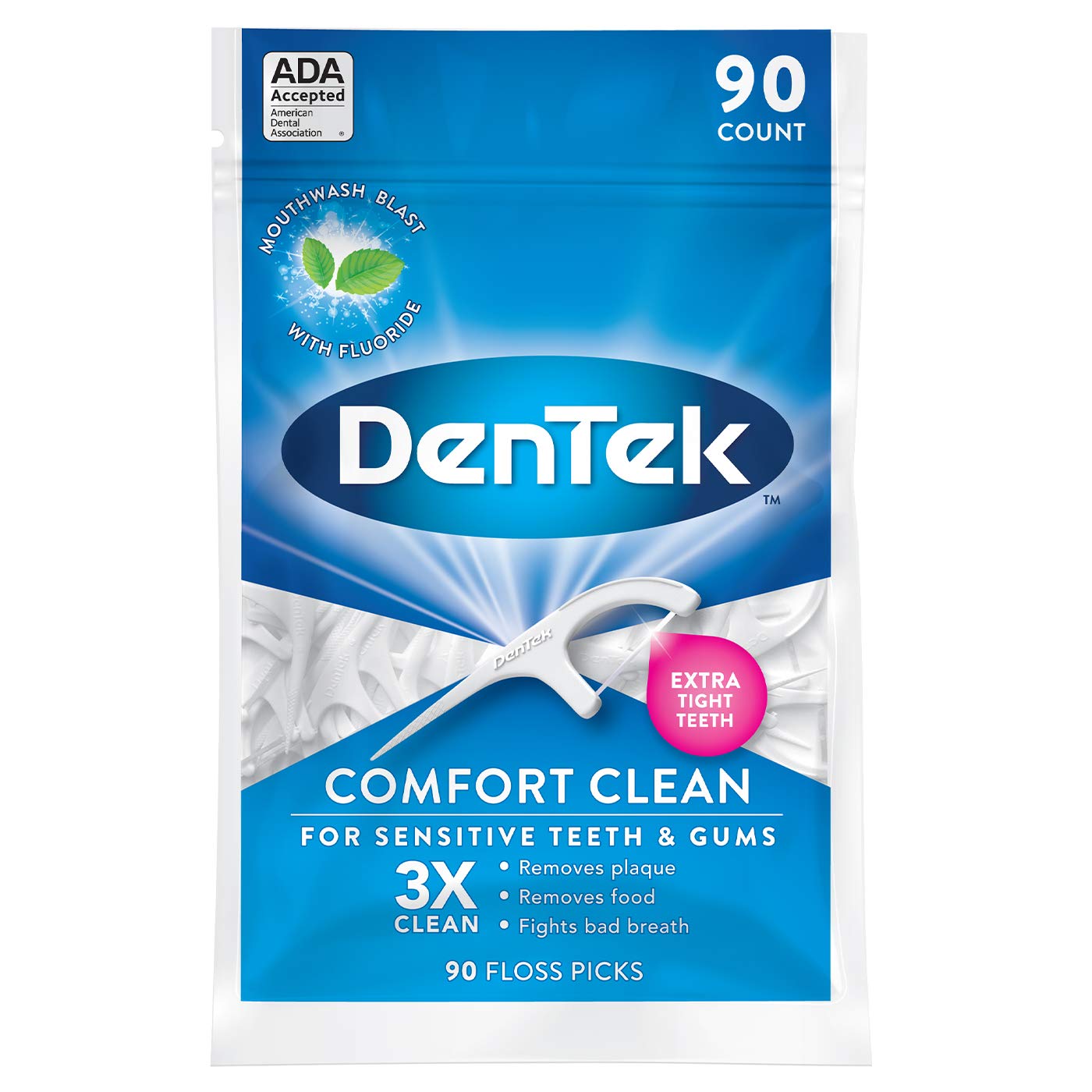DenTek Comfort Clean Easy Reach Floss Picks | Cleans Back Teeth | 75 Count | 6 Pack | Packaging May Vary : Flossing Products : Beauty
