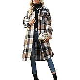 Plaid Trench Coat Womens Long for Winter, Long Fashion Plaid Button Down Casual Long Shacket Coat Long Flannel Jacket