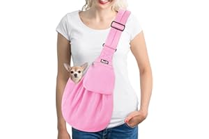 Lukovee Pet Sling, Hand Free Dog Sling Carrier Adjustable Padded Strap Tote Bag, Shoulder Bag with Safety Belt & Front Pocket for Small Dog Cat Puppy (Pink-WY,S)