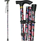 CLOKTA Folding Canes for Men and Women, Floral | 5-Level Adjustable Height, Lightweight Collapsible, Aluminum, Wrist Strap, T Handle, Walking Sticks for Seniors Adults