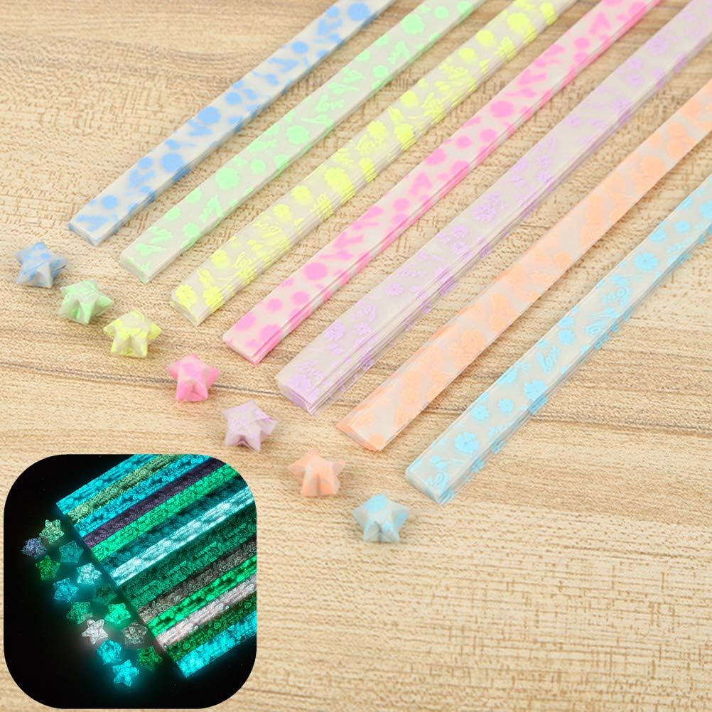 Acewen 1050Pcs Origami Stars Strips Luminous Paper Strips Origami Folding Lucky Star Ribbons Crafts Gift Double Sided and Luminous and Glitter Paper Set