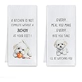 Cilrii Bichon Frise Gifts Kitchen Towels, Dog Lovers Gifts for Women Men Dish Tea Towels, Funny Bichon Frise Dog Decorative Hand Towel for Kitchen, 16x24 Inch Set of 2