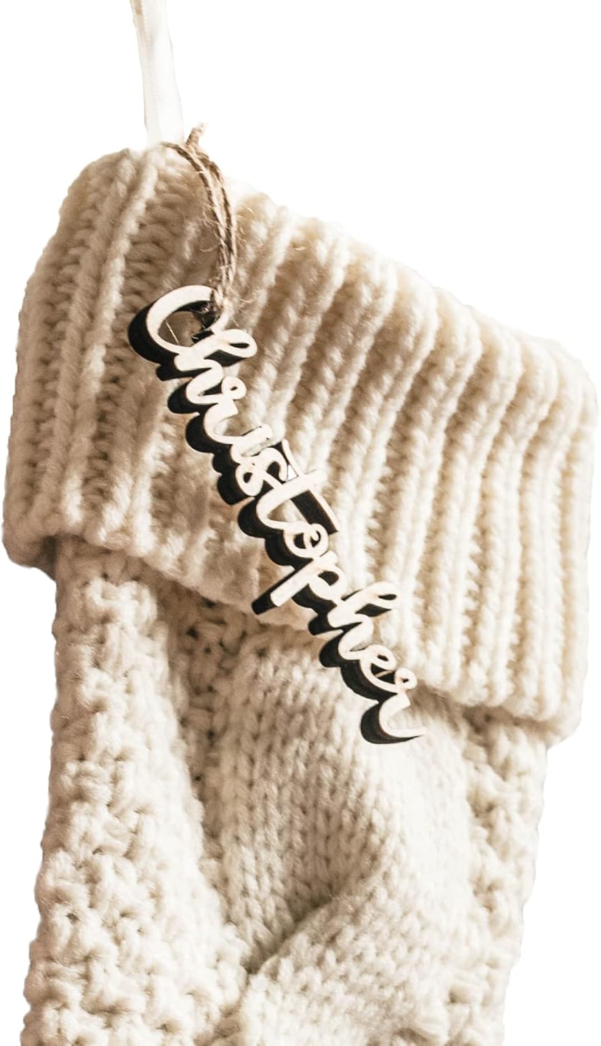 Stockings & Holders - Personalized Christmas Stocking Tags tag - Knit Stocking - Customized Wooden (Tag Only)