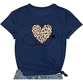 COMIZI Nurse Shirts for Women School Nurse Stethoscope Heart Print Tshirt Nursing Week Tee Tops