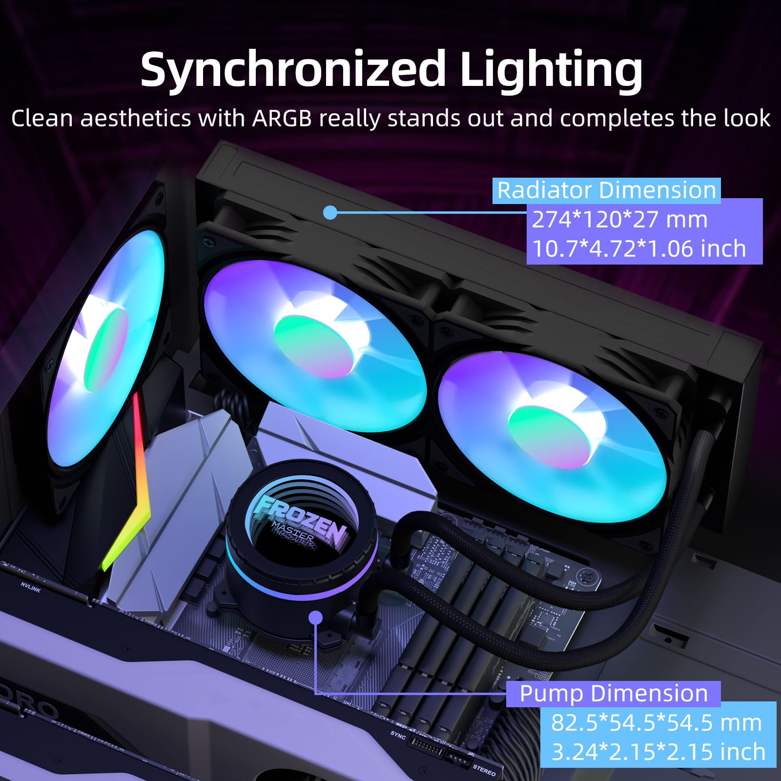 240mm AIO ARGB CPU Liquid Cooler, 2×120mm PWM Fans, Black CPU Water Cooler for AMD/AM5/AM4, Intel LGA 1700/1150/1151/2011, Gaming