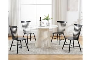 Kmax Dining Chairs Set of 4 Vintage Kitchen Chairs Windsor Chairs with Solid Wood Legs Farmhouse Country Style, Black