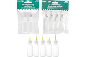 MAHITOI 4 Ultra-fine Tip Applicator Bottles 20ml Clear, for storing & applying craft supplies & mediums like glitter, glue, paint, stains, inks - Creative Crafter