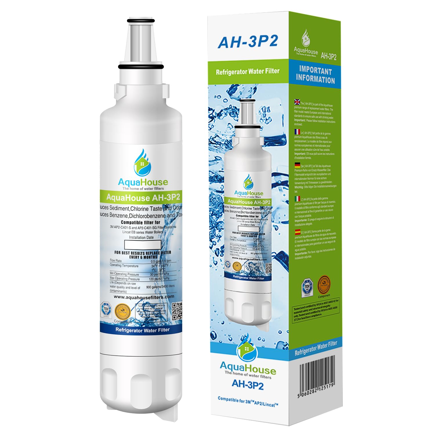 AquaHouse AH-3P2 Compatible Water Filter for Lincat Water Boiler FilterFlow & Burco, Replaces FC02, 3M AP2-C401-SG, 47-915403, ARK109