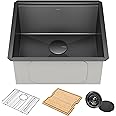 KRAUS Kore 21 Inch Undermount Workstation 16 Gauge Stainless Steel Single Bowl Kitchen Sink n PVD Gunmetal Finish with Accessories, KWU1101-21-PGM