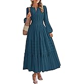 YepMoll Women's Long Sleeve Maxi Dress with Pockets Spring Fall 2026 V-Neck Flowy Casual Wedding Guest Dress Elastic Waist