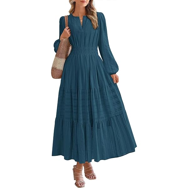 Women's Maxi A-line Swing Plaid Tiered Cotton Dress, Casual Lantern Long  Sleeve Modest Dress Comfy Elegant Flowy Long Dresses Black at Amazon  Women's Clothing store