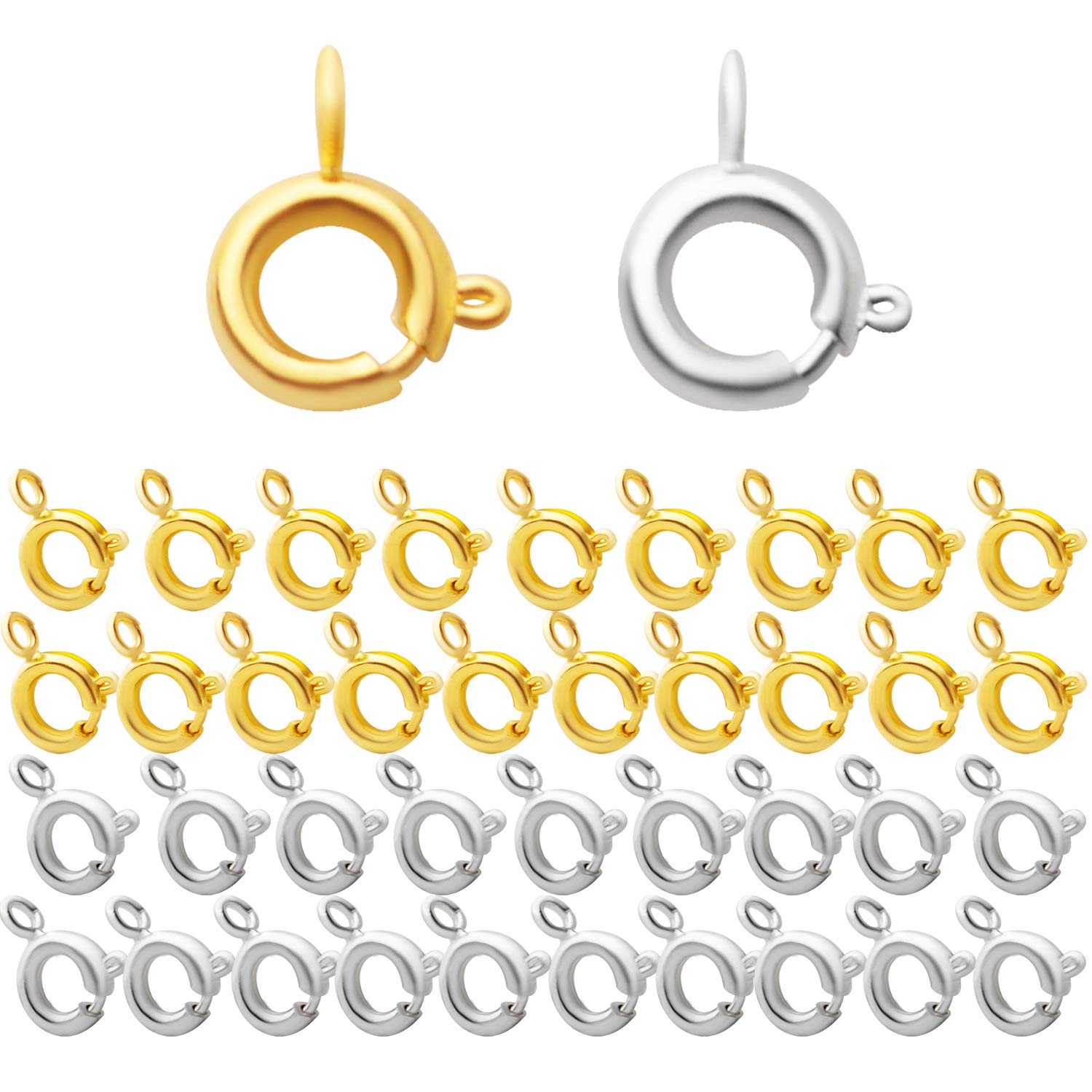 Aylifu 40pcs Spring Ring Clasp Brass Round Clasps Open Ring Jewelry Spring Clasp for Necklace Bracelet Jewelry Making,Gold and Silver