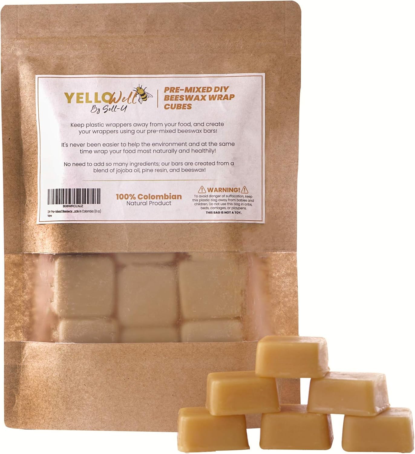 DIY Pre-Mixed Beeswax Wrap Cubes - Organic Jojoba Oil, Pine Resin & Beeswax - Make Your own Beeswax Food Wraps - 100% Made in Colombia (8 oz)